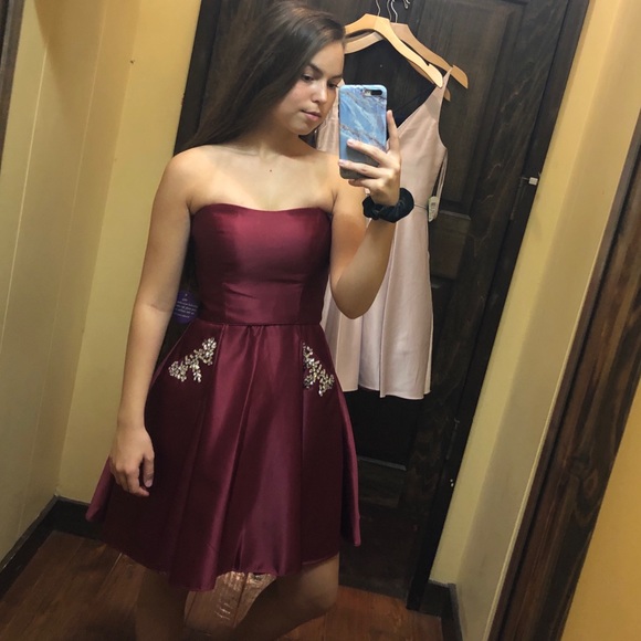 Maroon Strapless homecoming dress - Picture 2 of 2